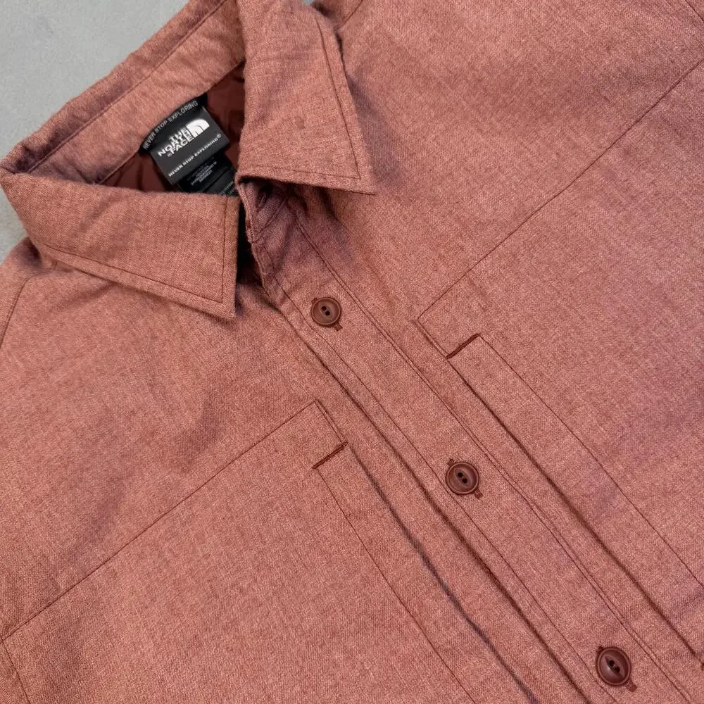 The North Face Jacket Mens Medium Red Insulated Flannel Shacket Button Up